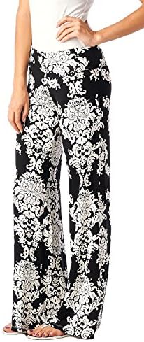 Women's Light Thin Cool Damask Palazzo Pants (M, Black)