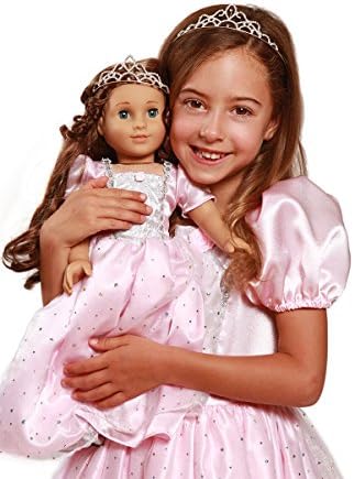 Sparkle Pink Princess Costume &amp; Tiara with Matching 18 Inch Doll Dress &amp; Doll Tiara (Small 2-3 years)