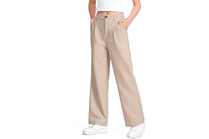 Formal Pant for Girl High Waist Straight Loose Button Suit Pants Fashion Comfort Casual Dress Trouser Pocket (4-15 Years)