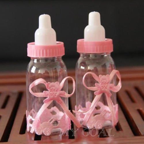 24 pcs Baby Candy Box Bottle Baby Shower Baptism Party Favours Christening Gift - Pink - By CR8 Comercio