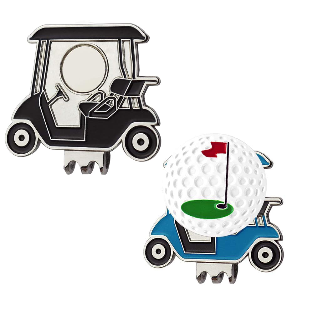 Myartte Golf Cart Hat Clip, Assorted Pattern Golf Ball Markers 24.4MM,Nice Golf Gift for Women Men,Pack of 2 (Golf tee and Flag)