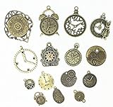 20 Pc Antiqued Charm Lot Mix - Clock Faces, DIY Crafts, Gears, Jewelry Making, Steampunk Pendants