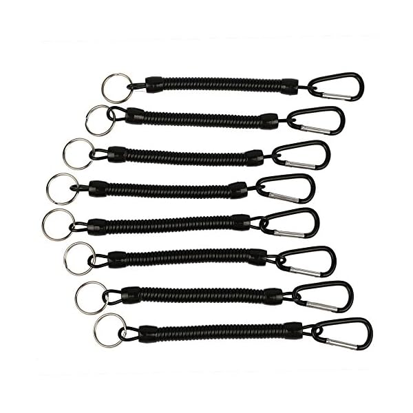 Shelure-Black-Fishing-Lanyard-Accessories-Plastic-Retractable-Coiled-Tether-with-Carabiner-for-Pliers-Lip-Grips-Tackle-Fish-Tools-Pack-of-8