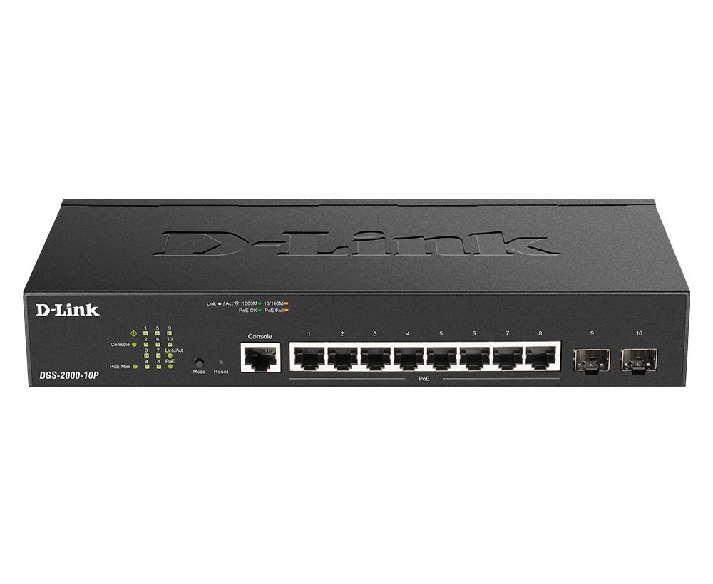 D-Link DGS 2000-10P - Switch - L3 - Managed - 8 x 10/100/1000 (PoE+) + 2 x combo Fast Ethernet/Gigabit SFP - rack-mountable - PoE+ (65 W)