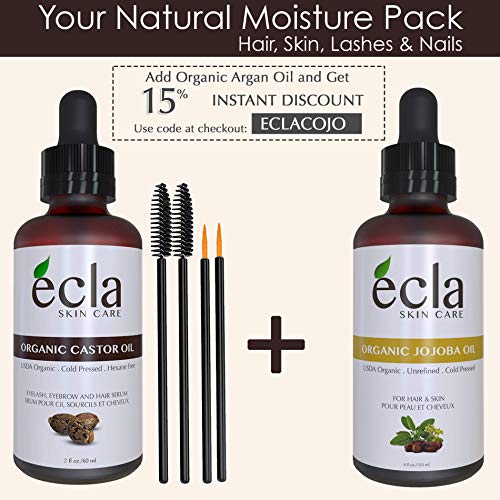 Castor Oil Organic Cold Pressed - Eyelash Eyebrow Hair Growth Serum - Pure USDA Certified Made in Canada (2 Oz - 60ml) for Hair Beard Eyelashes and Eyebrows in Glass Bottle with Brush Applicators kit - Thumbnail 4