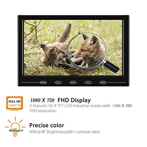ATian 9" HD TFT LCD Portable 1080P 1080x720 (16:9 ) High Resolution Color Screen Video Monitor Security Monitor with VGA AV HDMI Input Remote Controller for PC & CCTV & Home Security.