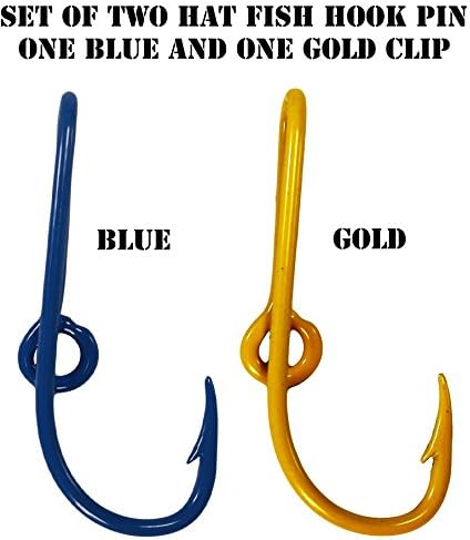 BT Outdoors Custom Colored Eagle Claw Team Spirt Hat Fish Hook Pins One Blue and One Gold Hat Hook Clip