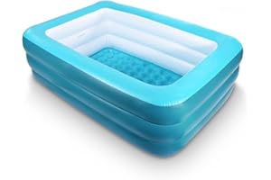 Inflatable Pools for Kids and Adults, 205x145x63cm Kiddie Pools with Inflatable Soft Floor, Durable Family Swimming Pool for 