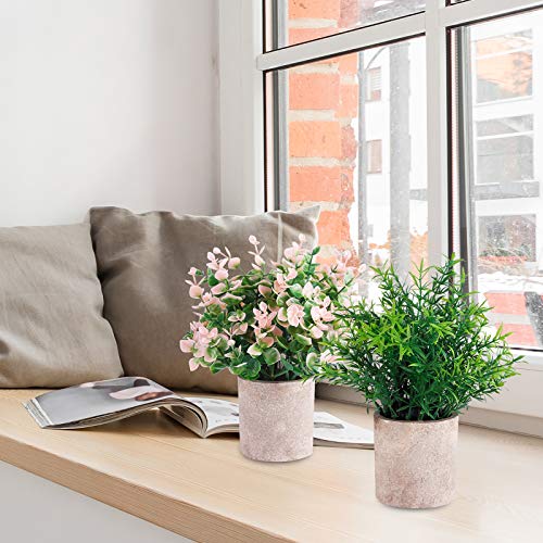 Funarty Mini Fake Plants Potted Plants Artificial Eucalyptus Plants