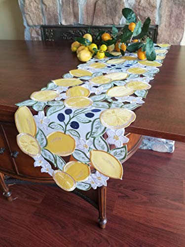 GRANDDECO Lenmon Table Runner,Applique Yellow Embroidered Craft, Home Kitchen Dining Tabletop Decoration,Runner 13"Ã—54" Rectangular