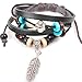 niceEshop(TM) 2Pcs Pack- Brown Bohemian Vintage Style Feather Beads Leather Bracelet Adjustable Wirstaband + Leaf Pendant Pandora Beads Leather Bracelet
