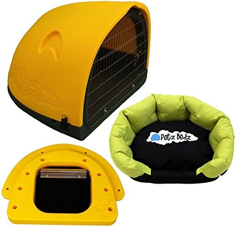 PetzPodz CAT POD with front grill yellow SMALL den cave kennel house bed indoor & outdoor designer plastic shelter crate and cat travel box
