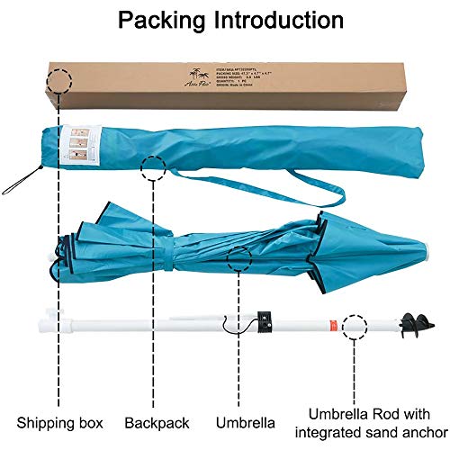 Abba Patio 7ft Beach Umbrella with Sand Anchor, Push Button Tilt and