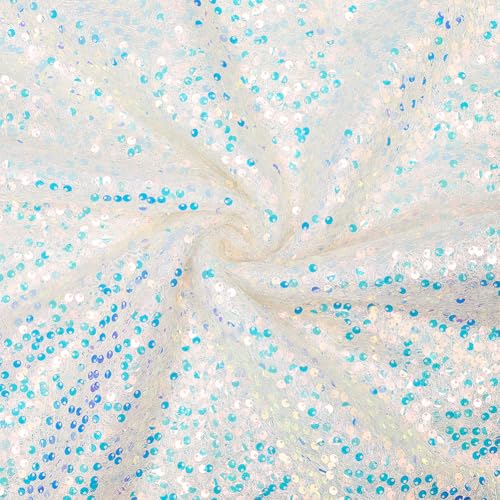 CABODYALS 1.83M White Sequin Fabric Hollow Designed Glitter Sparkly Tulle Polyester Paillette Gauze Fabrics for Sewing Making Bridal Toast Dress Veil Wedding Party Decoration Diy Craft Supply