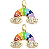 Clotiry 10Pcs Brass Cubic Zirconia Rainbow Charms Enamel Colorful Weather Pendant for DIY Necklace Bracelet Jewelry Making Crafts
