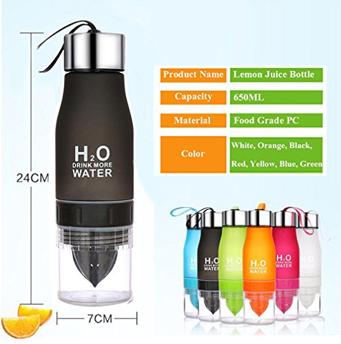 CoolKo Newest Leak Proof Portable 650ML Black H2O Infuser Sports Water Bottle Health Juice Fruit Squeezer Cup, Own Natural Flavored Fuit Infused Water for Healthy Drinks - Stainless Steel Bottle - Thumbnail 4