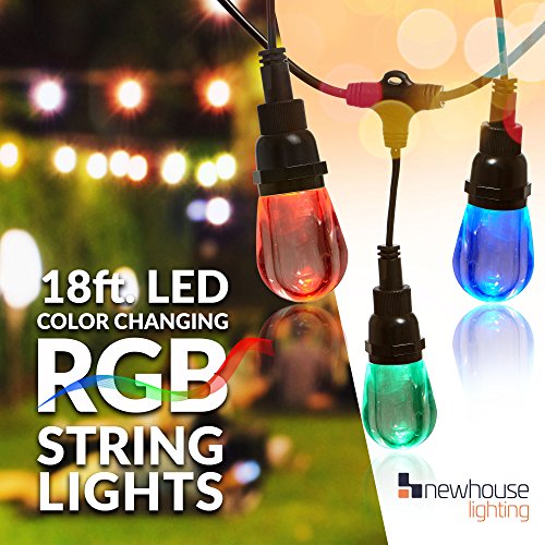 Newhouse Lighting RGBWSTRING10 Outdoor LED Color Changing RGB String Lights with Warm and Cool White Light with Weatherproof Technology, Heavy Duty 18-Foot Cord with 10 Hanging Sockets and Remote