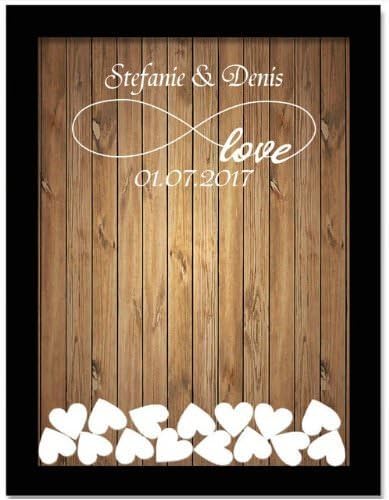 Black Love Infinite Name Wedding Guest Book Alternative Drop Top Wooden Frame Custom Name Guestbook Wedding Gifts Wedding Favors 16 x 20 inch with 150 Hearts