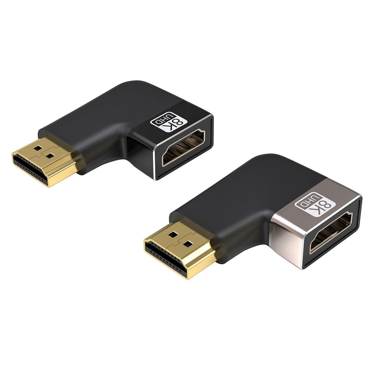 PremiumCord 8K Adapter HDMI A Male to HDMI A Female 90° M/F, UHD 8K 3840p 60Hz, 4K 2160p 120Hz, Full HD 1080p, Aluminium Housing, Gold-Plated Connectors, Space Grey Colour