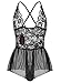 Lingerie Bodysuit for Women One Piece Lace Teddy Valentine's Day Lingerie (Large, Black.)