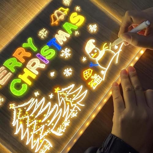 LED Drawing Board, Creative Magical Board with 7 Pcs Colored pen, Home Application and Painting for Doodle Glow, Acrylic Dry Erase Board with Light, 30 * 20 CM