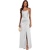 GRWO Women's Satin Bridesmaid Dresses with Slit Long Mermaid Formal Prom Dress GO011