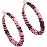 ZENCHEER Round Dangle Hoop Clip On Earrings for Women - 80s 90s Retro Leopard Pattern Big Circle Earrings Clips for Non-Pierced Ears Statement Jewelry Gifts