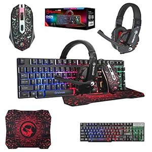 Marvo-Scorpion-CM375-4-in-1-Gaming-Starter-Kit Marvo CM375 4 in 1 Gaming Peripheral Set - 7 Colour Backlit Keyboard, 3200dpi Optical RGB Mouse, S Size 287mm x 244mm…