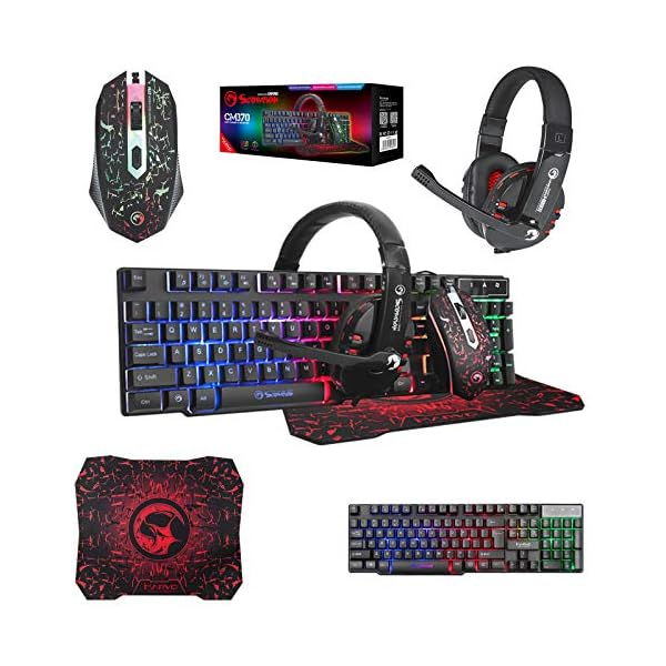 Marvo-Scorpion-CM375-4-in-1-Gaming-Starter-Kit Marvo CM375 4 in 1 Gaming Peripheral Set - 7 Colour Backlit Keyboard, 3200dpi Optical RGB Mouse, S Size 287mm x 244mm…