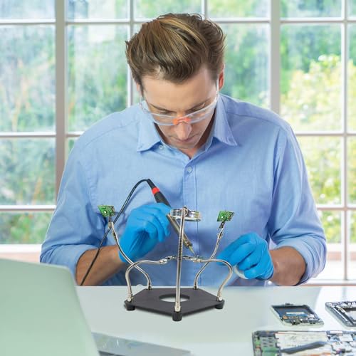 TERRIFI Soldering Station Helping Hands with Magnifying Glass - Third Hand Solder Tool PCB Holder - Heavy Duty Base Plate, Four Flexible Arms for Soldering and Electronic Repair