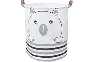 BOOHIT Canvas Bear Baskets, Fabric Laundry Hamper-Collapsible Storage Bin with Handles,Toy Organizer Bin for Kid's Room,Office,Nursery Hamper, Home Decor (bear)