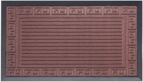 Doormat Shoe Scraper Easy Clean Soft Texture Greek Key Design Brown