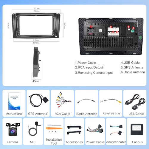 Rimoody 6G+128G 8 Core Android Car Radio for Mercedes Benz ML GL W164 ML350 ML500 GL320 X164 ML280 GL350, 9 Inch Car Radio Wireless Carplay Android Car Mirror Link Bluetooth FM/RDS/EQ/DSP WiFi GPS