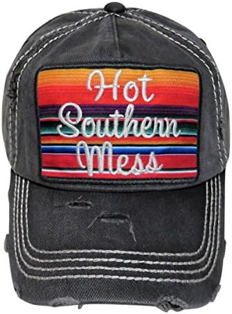 Embroidered Hot Southern Mess Patch Washed Vintage Baseball Cap Hat (Washed Grey)