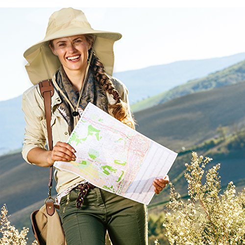 Womens Sun Hats Neck Flap Large Brim UV Protection Foldable Fishing Hiking Cap