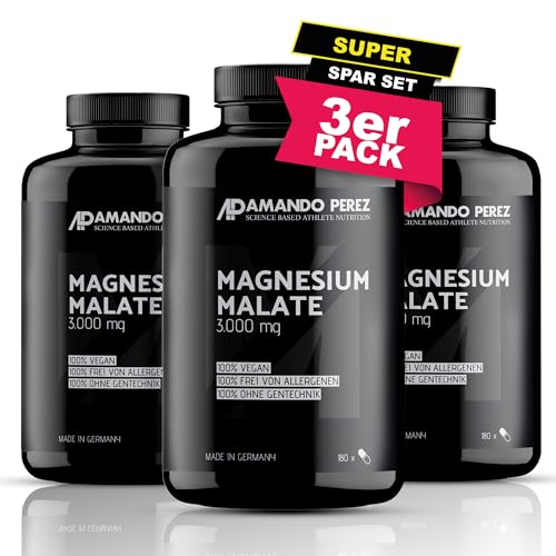 Amando Perez Magnesium Malat Tabletten 3000mg Hochdosiert - 540 Stück Magnesiummalat Vegan & Laborgeprüft (450mg Magnesium) Kapseln für Sport - Trägt
