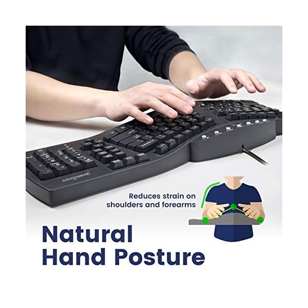 Perixx 11524 PERIBOARD-512 Wired Ergonomic Natural Split Keyboard with 7 Multimedia Keys, Black, UK Layout