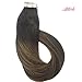 LAB·EH Hair Extensions Tape in Human Hair Ombre Dark Brown to Chestnut Brown 22 Inch 50g 20pcs Real Tape in Human Hair Extensions Real Hair Glue in Extensions Straight