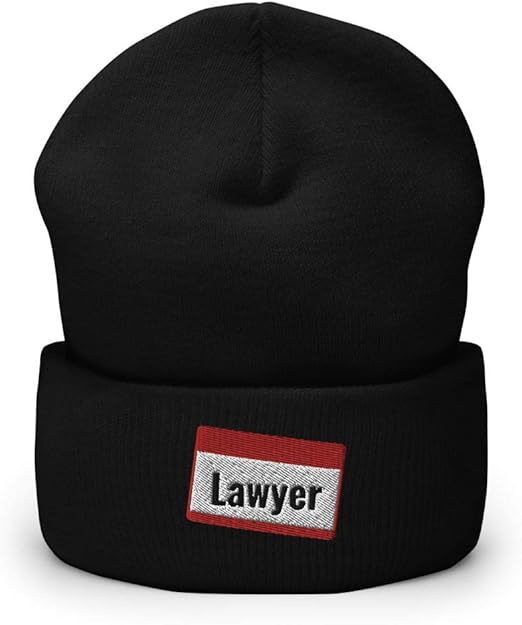 1P Lawyer Cuffed Beanie FormFitting Embroidery Jobtag Hat Black