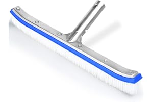 Swimming Pool Brush, 17" Durable Plastic Brush Head with Aluminium Handle and Enhanced Aluminium Back, for Cleaning Pool Spa 