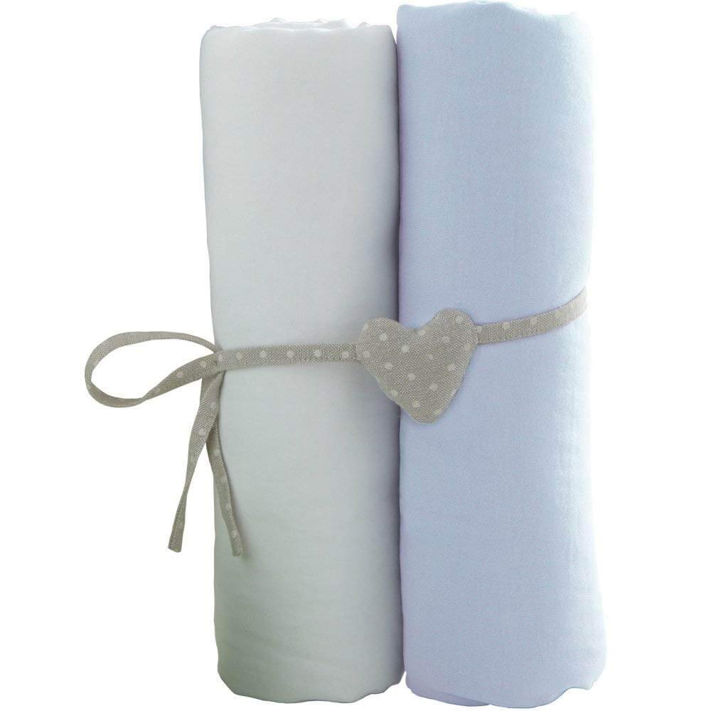 BabyCalin Set of 2 Fitted Sheets White/Sky Blue 60 x 120 cm