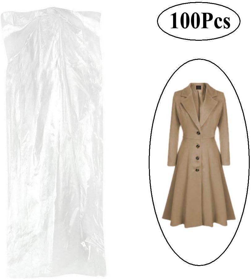 Fengheshun Pack of 100 Garment Bag, Transparent Suit Bag ,Clothing Dust Cover, Gown and Dress Dustproof Wateproof Storage Bag (60×120cm)