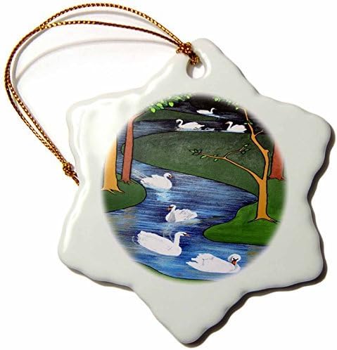 Christmas Ornament Seven Swans A-Swimming-Animal, Religious Symbolism, Snowflake Ornament, Porcelain,
