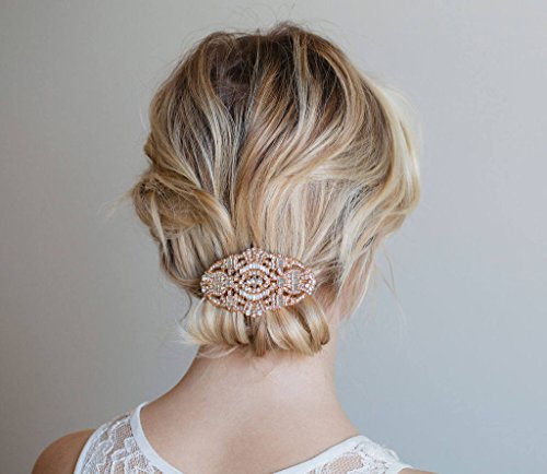 EVER FAITH Women's Austrian Crystal Bridal Art Deco Hair Side Comb Clear Rose Gold-Tone