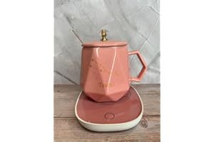 RedRoko Zodiac Sign Star Self Heating Coffee Mug - Astrology Coffee Mugs, Constellation, Astrology Zodiac Signs, Coffee Warmer Mug, Ceramic Coffee Mug with Hot Plate, Spoon & Lid - Taurus - Pink