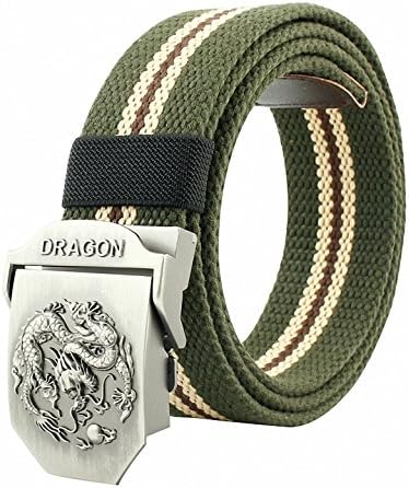 Canvas Web Belt Military Style Smooth Buckle Outdoor Casual Belt 50 Inch (Dragon)