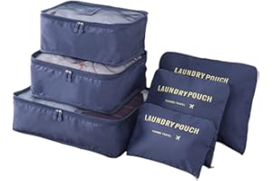 M-jump 6 Set Travel Luggage Organizer Packing Cubes, Laundry Bags & Digital Pouch, Luggage Compression Pouches(Navy Blue)