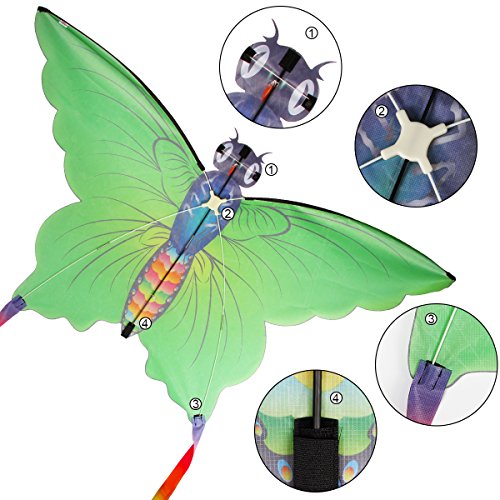 Aitey Easy Fly Kite, Rainbow Butterfly Kite for Kids and Adult, One of the Best Outdoor Games and Activities, with 165" of Line and Handle - Great Beginner, Amateur Kite (Green) - Thumbnail 2
