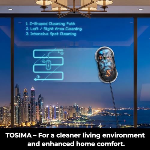Tosima X1 Window Cleaning Robot, 6400Pa Intelligent Variable Suction, Dual Auto-Spray Smart Window Cleaner with Smart Navigation, Remote Control and Triple Safety, for All Smooth Surfaces, Black