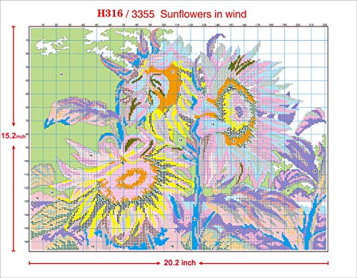 Cross Stitch Stamped Kits Cross-Stitching Starter Sunflower in The Wind Patterns for Beginner Kids or Adults, Embroidery Kits